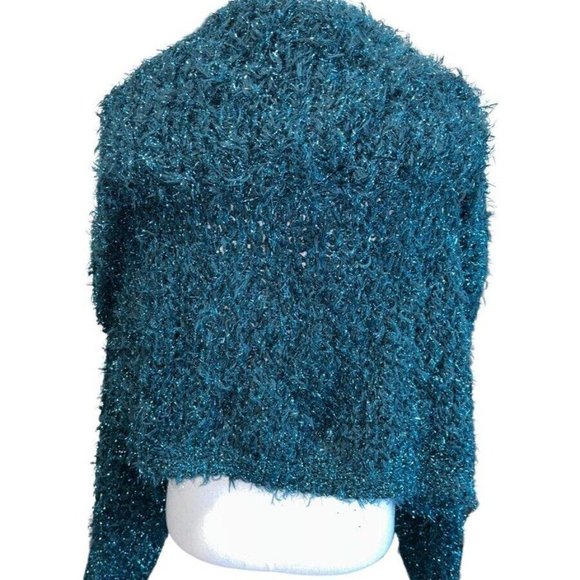 Free People Fuzzy Sparkle Bowen Cardi Cardigan Sz but fits M - L , Emerald Sea - Picture 6 of 6